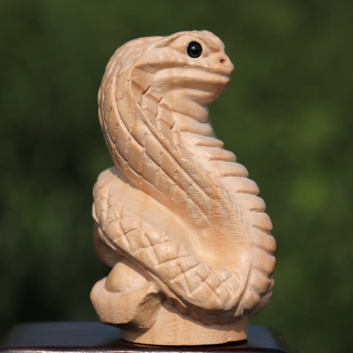 Buddha Stones Anno del serpente Zodiaco cinese Fu carattere Decorazione della statua della casa in legno di pesco - Cobra serpente - Altezza 11,5 cm - image 3