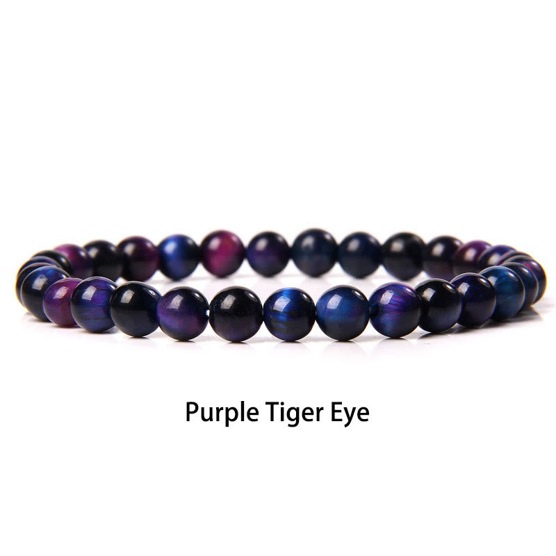 Buddha Stones 6mm Varie Pietre Cristallo Nero Glitter Pietra Occhio di Tigre Rosso Perline Braccialetto di Protezione - Occhio di tigre viola - 6 mm (circonferenza del polso 14-16 cm) - image 9