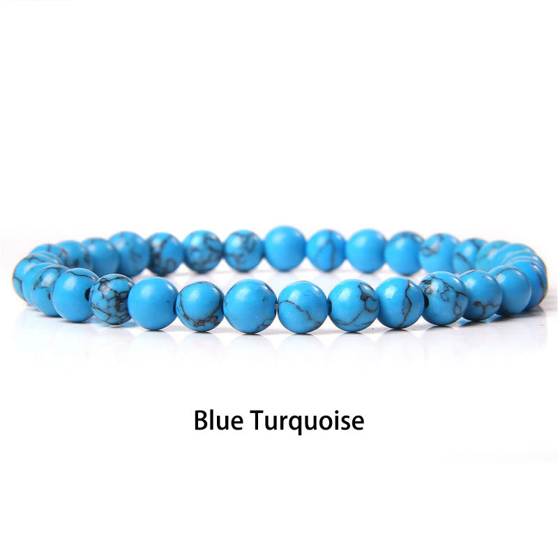 Buddha Stones 6mm Varie Pietre Cristallo Nero Glitter Pietra Occhio di Tigre Rosso Perline Braccialetto di Protezione - Turchese blu - 6 mm (circonferenza del polso 14-16 cm) - image 24