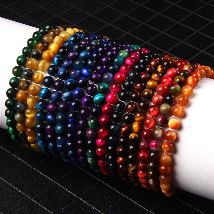 Buddha Stones 6mm Varie Pietre Cristallo Nero Glitter Pietra Occhio di Tigre Rosso Perline Braccialetto di Protezione