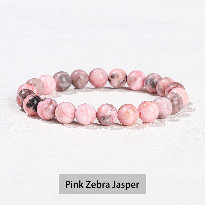 Buddha Stones Vari cristalli Ametista Avventurina verde Quarzo rosa Braccialetto curativo - Diaspro zebra rosa - 10 mm (circonferenza del polso 14-16 cm) - image 31