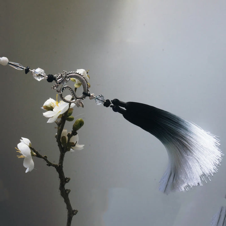 Buddha Stones Ventaglio pieghevole in bambù con carta di riso e inchiostro bianco e nero - image 11