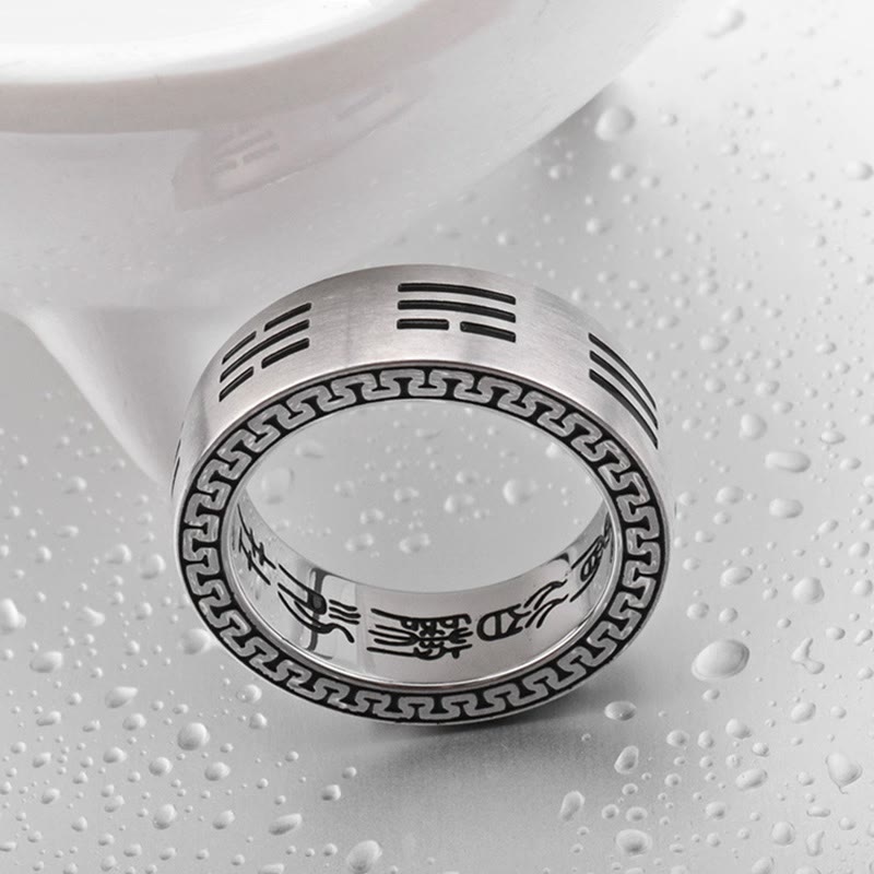 Anello di armonia in acciaio al titanio con mantra taoista a nove caratteri, Bagua, Yin e Yang , Buddha Stones