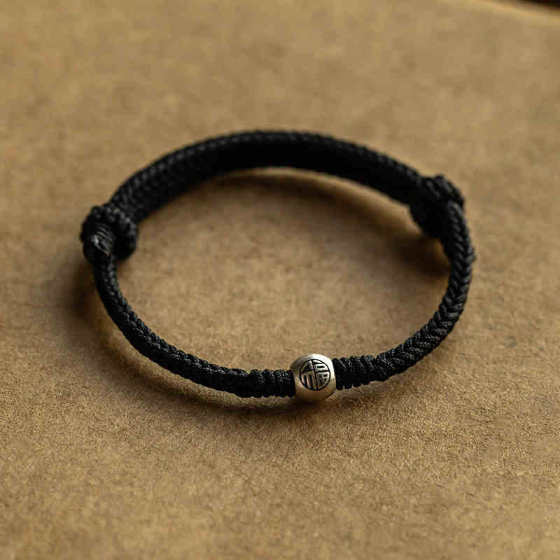 Braccialetto della fortuna intrecciato con perline di Fu in argento sterling 925, fatto a mano , Buddha Stones