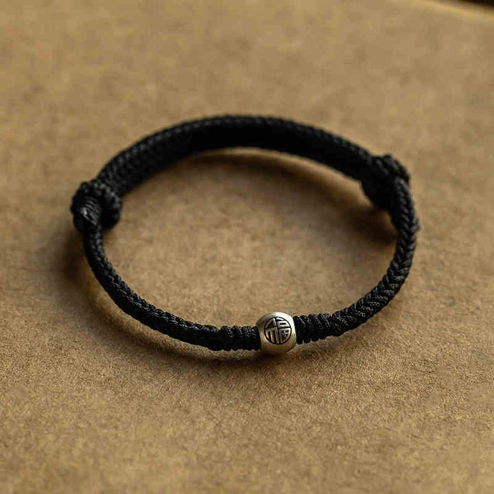 Braccialetto della fortuna intrecciato con perline di Fu in argento sterling 925, fatto a mano , Buddha Stones