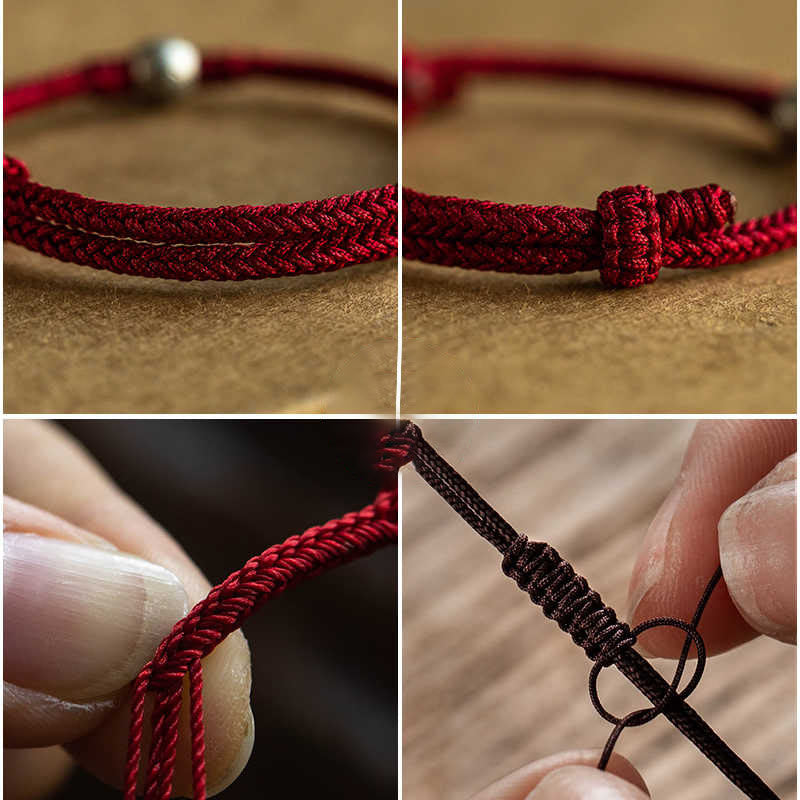 Braccialetto della fortuna intrecciato con perline di Fu in argento sterling 925, fatto a mano , Buddha Stones