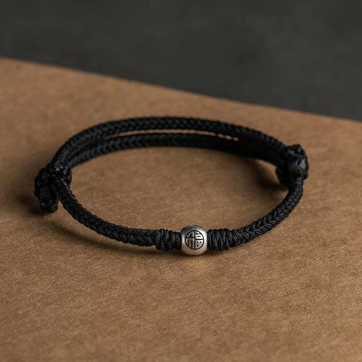 Braccialetto della fortuna intrecciato con perline di Fu in argento sterling 925, fatto a mano , Buddha Stones