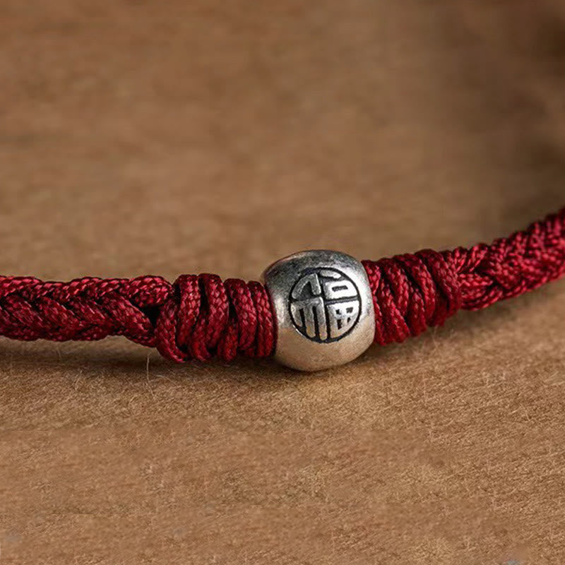 Braccialetto della fortuna intrecciato con perline di Fu in argento sterling 925, fatto a mano , Buddha Stones
