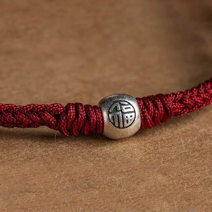 Braccialetto della fortuna intrecciato con perline di Fu in argento sterling 925, fatto a mano , Buddha Stones