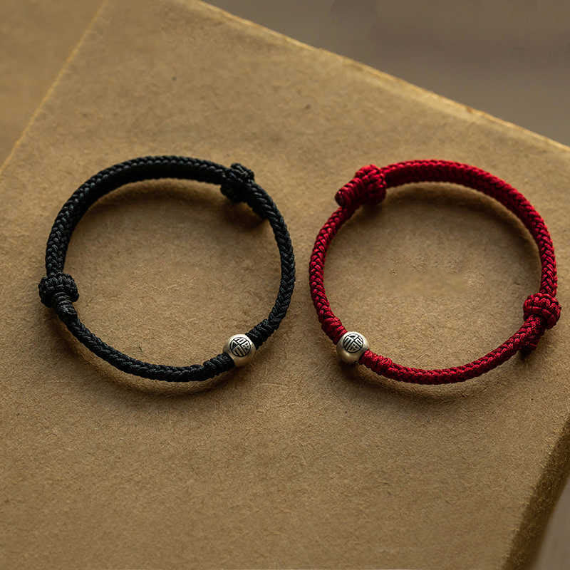 Braccialetto della fortuna intrecciato con perline di Fu in argento sterling 925, fatto a mano , Buddha Stones