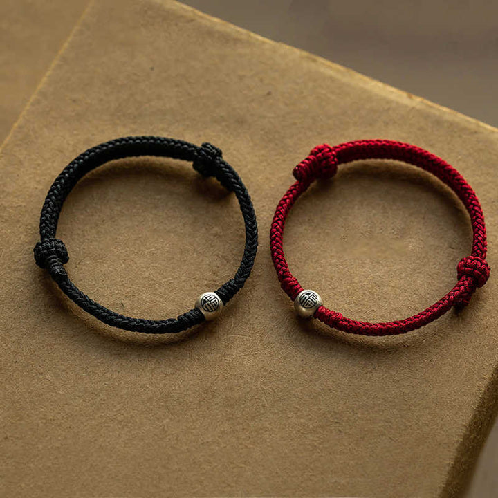 Braccialetto della fortuna intrecciato con perline di Fu in argento sterling 925, fatto a mano , Buddha Stones