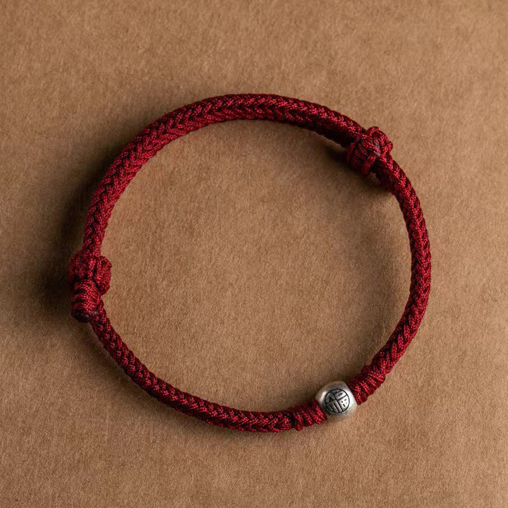 Braccialetto della fortuna intrecciato con perline di Fu in argento sterling 925, fatto a mano , Buddha Stones