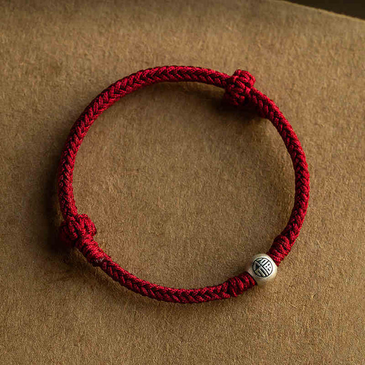 Braccialetto della fortuna intrecciato con perline di Fu in argento sterling 925, fatto a mano , Buddha Stones