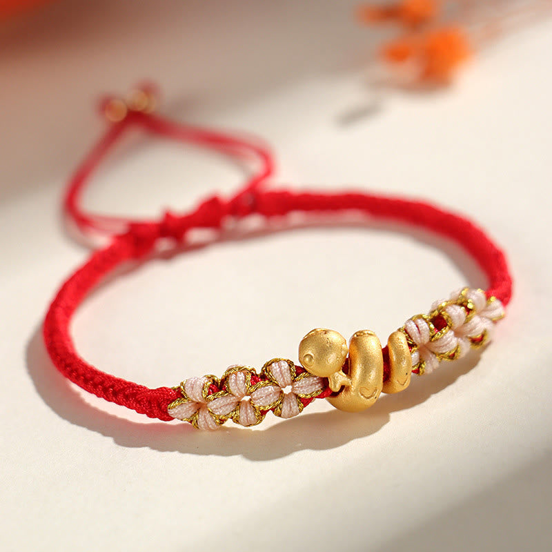 Braccialetto della fortuna con cuore rosso in corda di pesco Buddha Stones in argento sterling 999 fatto a mano Anno del serpente - Cordino rosso in argento sterling 999 (circonferenza polso: 15-18 cm) - image 0