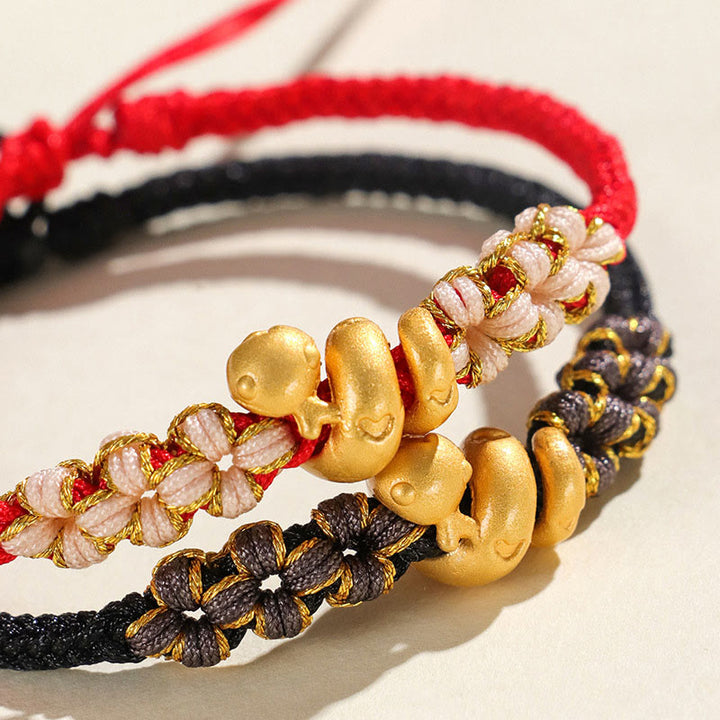 Braccialetto della fortuna con cuore rosso in corda di pesco Buddha Stones in argento sterling 999 fatto a mano Anno del serpente