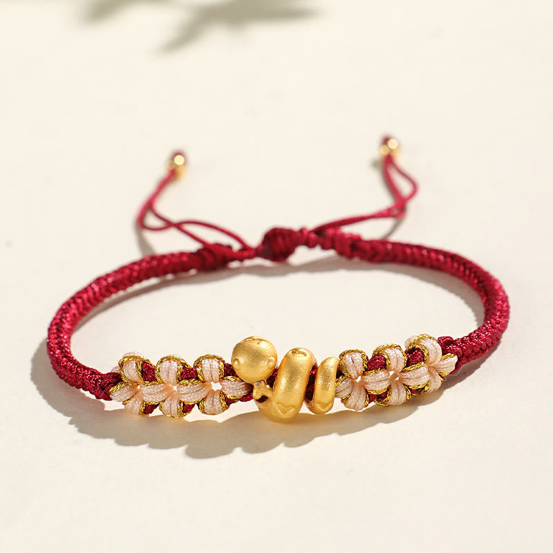 Braccialetto della fortuna con cuore rosso in corda di pesco Buddha Stones in argento sterling 999 fatto a mano Anno del serpente