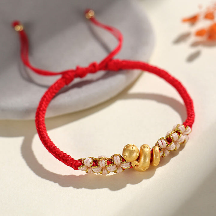 Braccialetto della fortuna con cuore rosso in corda di pesco Buddha Stones in argento sterling 999 fatto a mano Anno del serpente