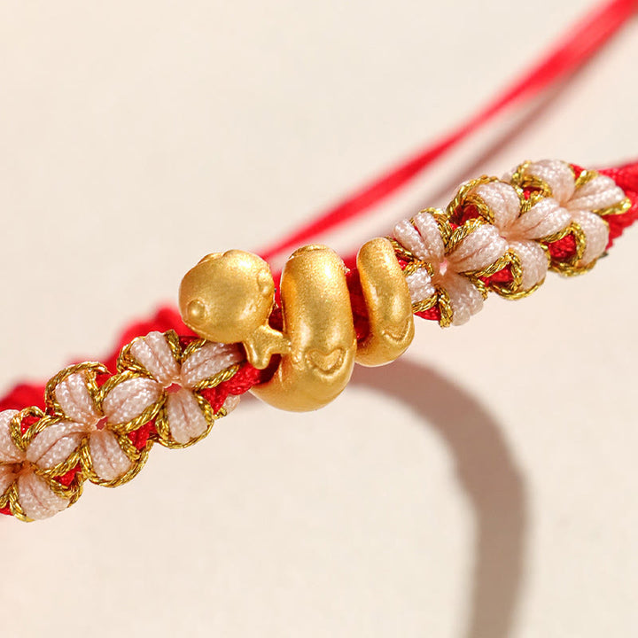 Braccialetto della fortuna con cuore rosso in corda di pesco Buddha Stones in argento sterling 999 fatto a mano Anno del serpente