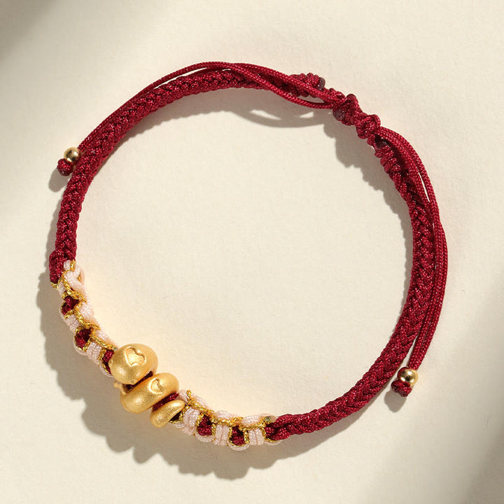 Braccialetto della fortuna con cuore rosso in corda di pesco Buddha Stones in argento sterling 999 fatto a mano Anno del serpente