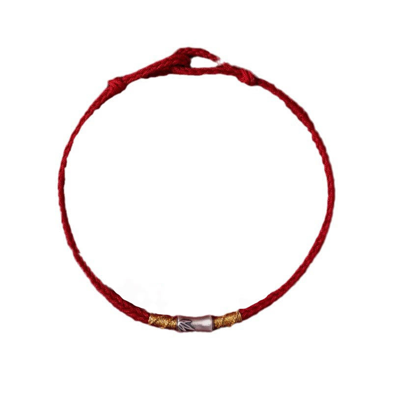 Braccialetto intrecciato con corda rossa portafortuna in argento sterling 925 fatto a mano con motivo in bambù , Buddha Stones