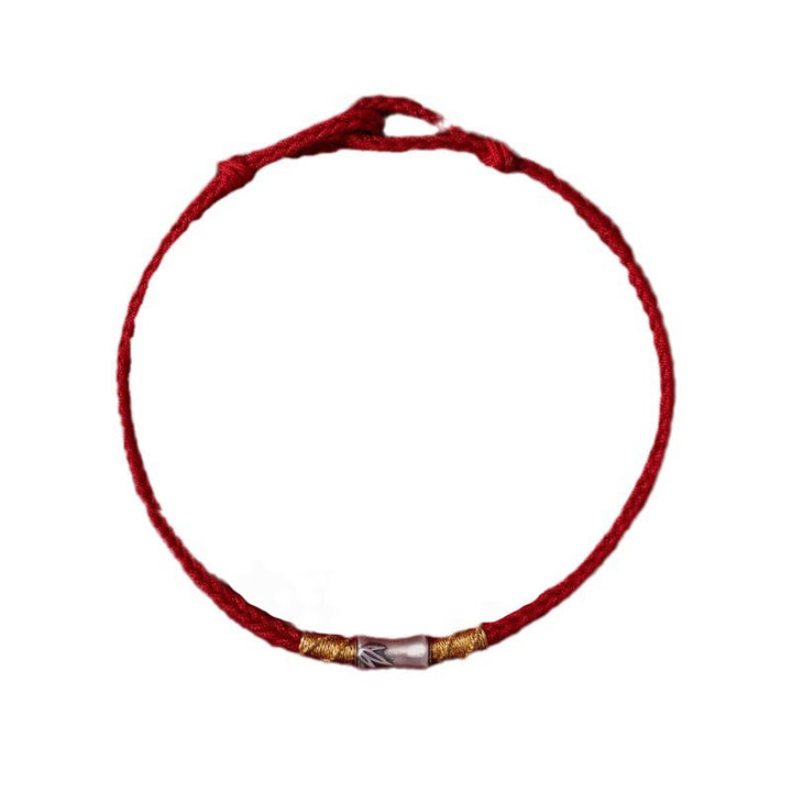 Braccialetto intrecciato con corda rossa portafortuna in argento sterling 925 fatto a mano con motivo in bambù , Buddha Stones