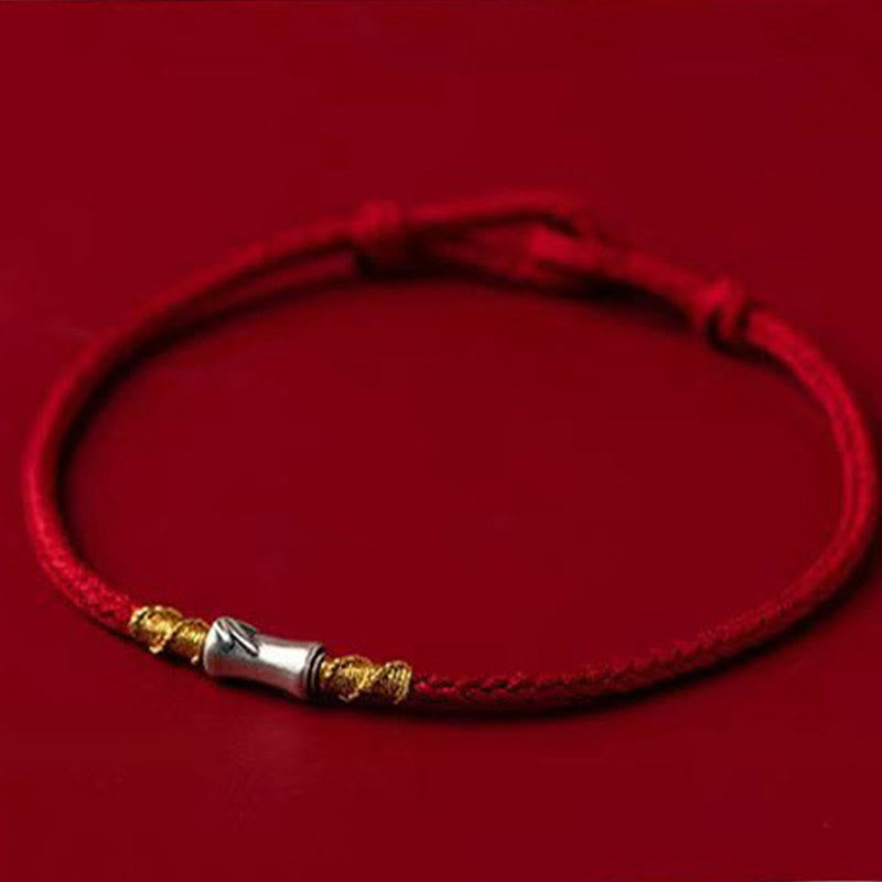 Braccialetto intrecciato con corda rossa portafortuna in argento sterling 925 fatto a mano con motivo in bambù , Buddha Stones