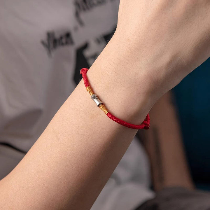 Braccialetto intrecciato con corda rossa portafortuna in argento sterling 925 fatto a mano con motivo in bambù , Buddha Stones