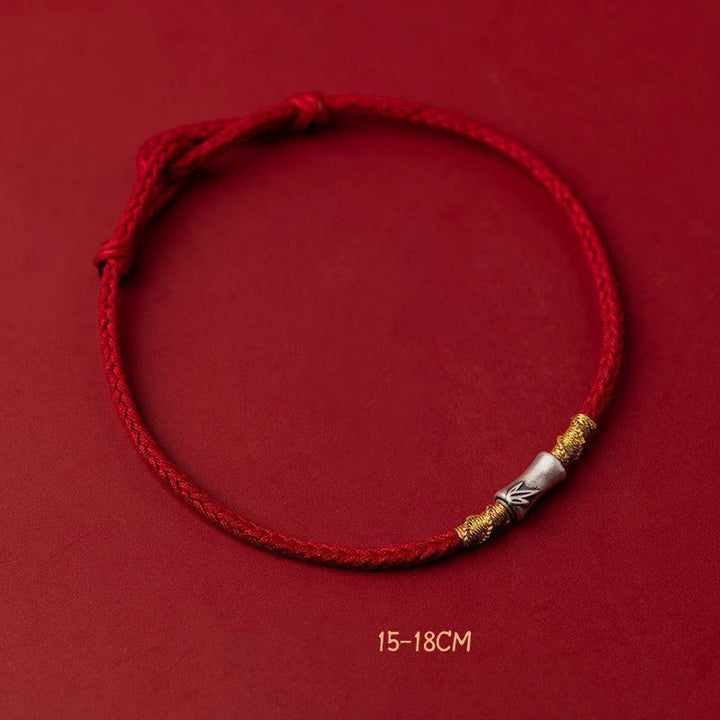 Braccialetto intrecciato con corda rossa portafortuna in argento sterling 925 fatto a mano con motivo in bambù , Buddha Stones
