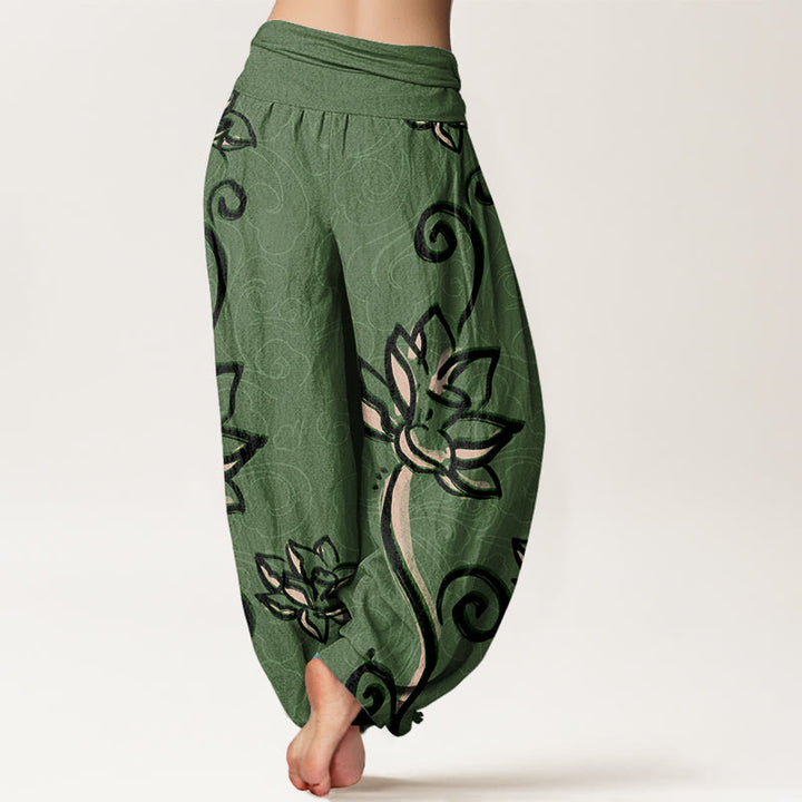 Pantaloni harem elastici in vita da donna con motivo Buddha Stones Casual Lotus Auspicious Clouds - image 1