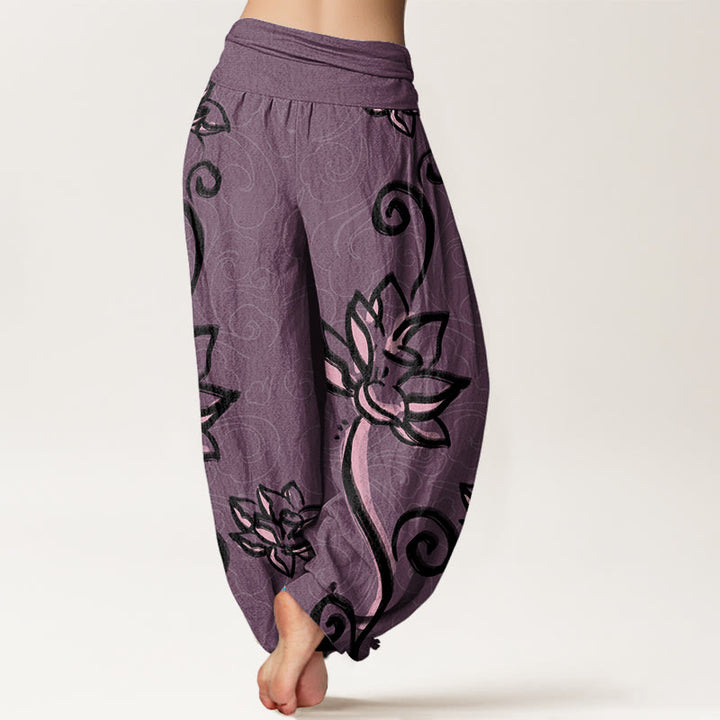 Pantaloni harem elastici in vita da donna con motivo Buddha Stones Casual Lotus Auspicious Clouds - image 8