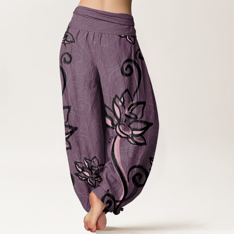 Pantaloni harem da donna con elastico in vita, in cotone, casual, motivo: Buddha Stones Lotus e nuvole di buon auspicio - image 8