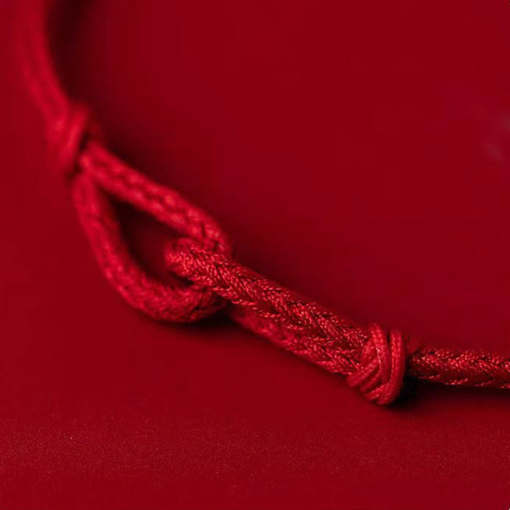Braccialetto intrecciato con corda rossa portafortuna in argento sterling 925 fatto a mano con motivo in bambù , Buddha Stones