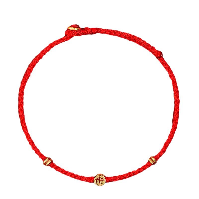 Braccialetto portafortuna Fu in argento sterling 925 con cordino rosso intrecciato fatto a mano con Buddha Stones