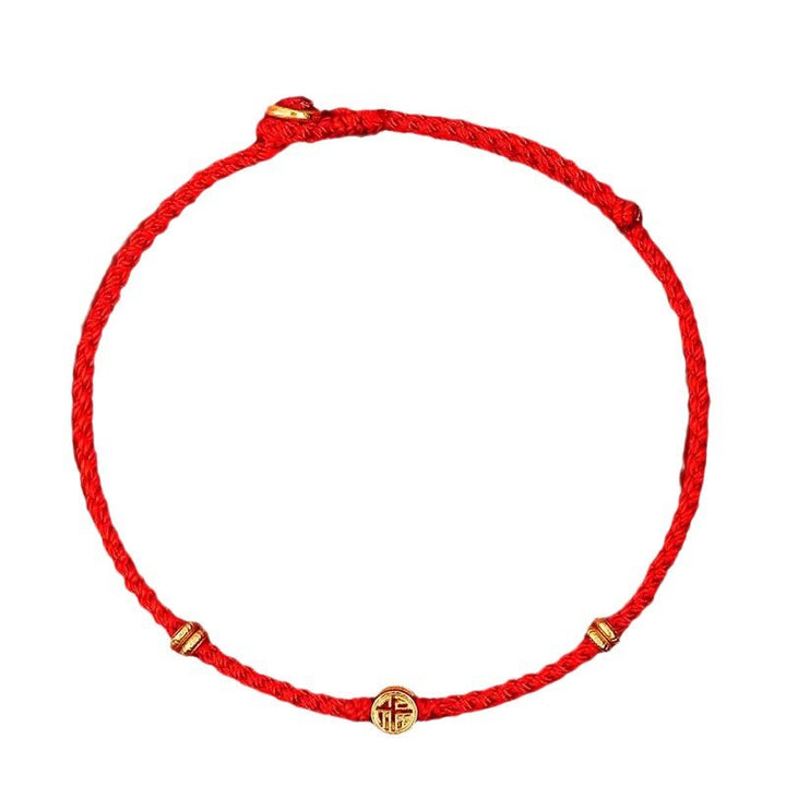 Braccialetto portafortuna Fu in argento sterling 925 con cordino rosso intrecciato fatto a mano con Buddha Stones