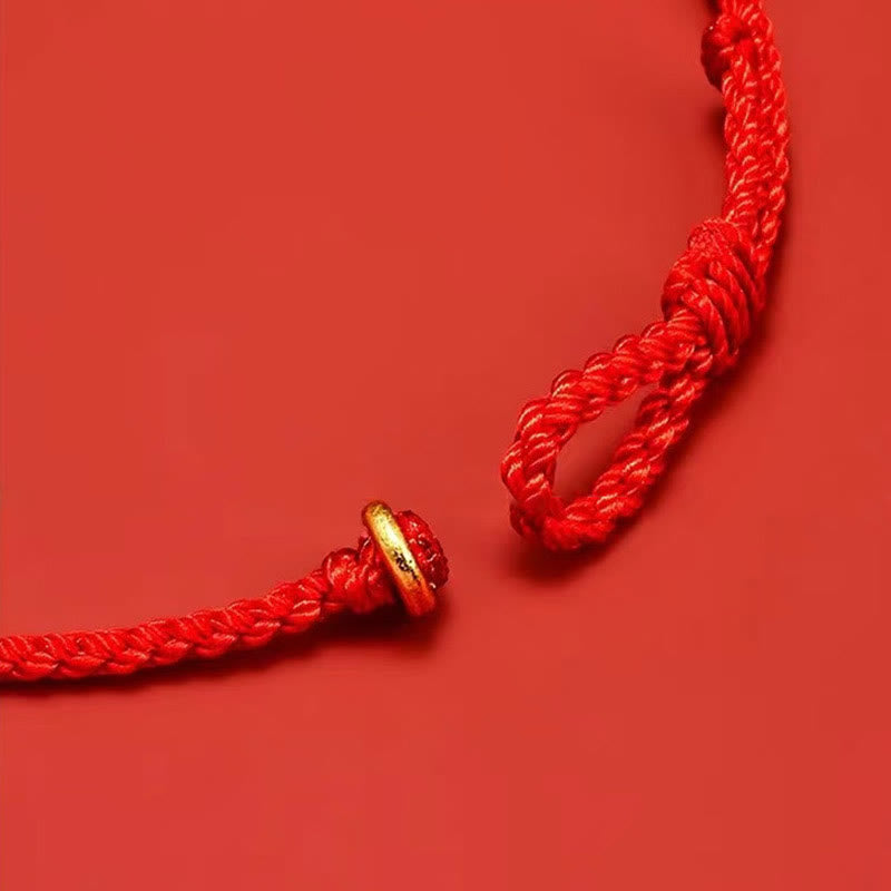 Braccialetto portafortuna Fu in argento sterling 925 con cordino rosso intrecciato fatto a mano con Buddha Stones
