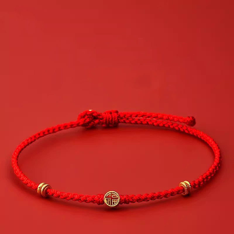 Braccialetto portafortuna Fu in argento sterling 925 con cordino rosso intrecciato fatto a mano con Buddha Stones - Cordino rosso in argento sterling 925 (circonferenza polso: 14-19 cm) - image 0