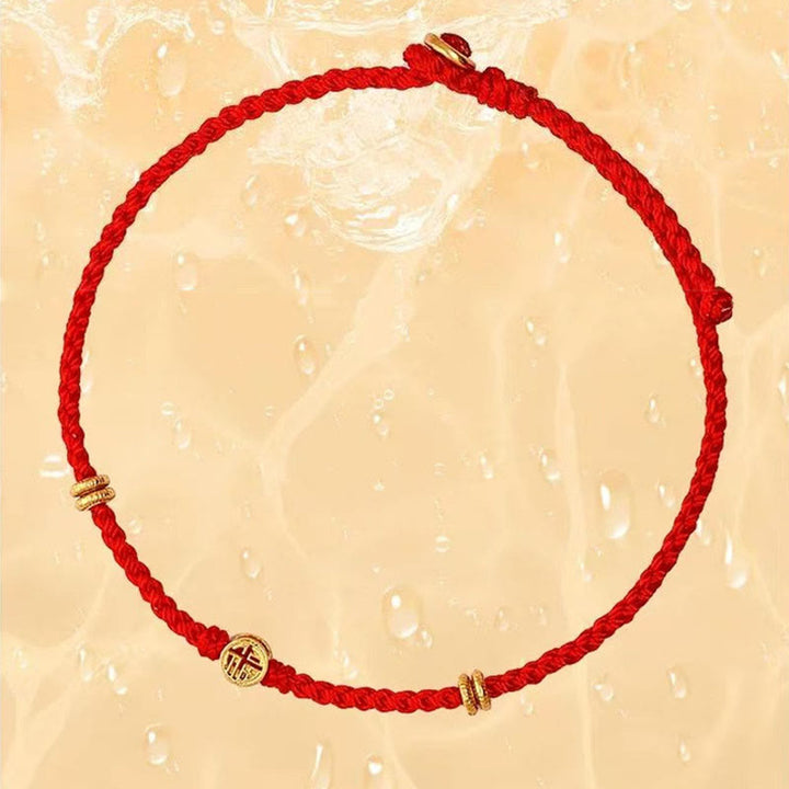 Braccialetto portafortuna Fu in argento sterling 925 con cordino rosso intrecciato fatto a mano con Buddha Stones
