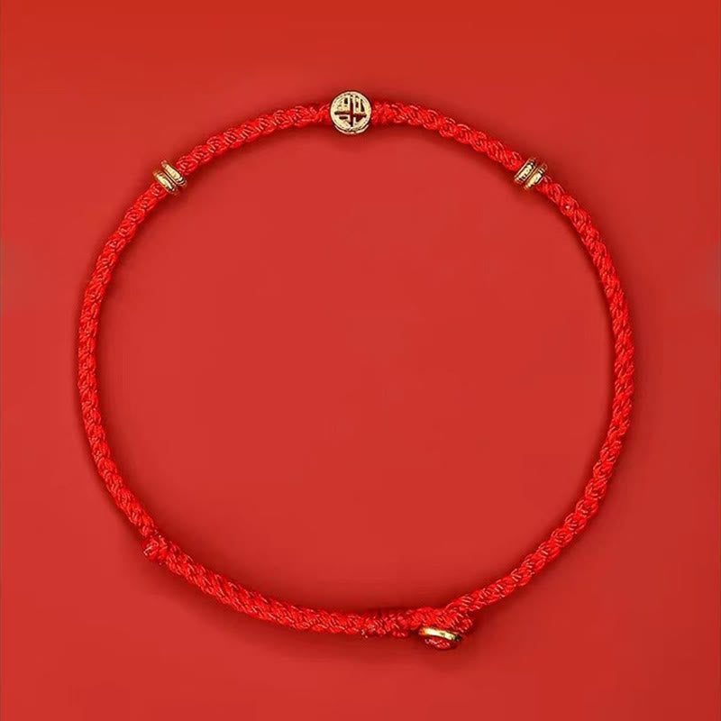 Braccialetto portafortuna Fu in argento sterling 925 con cordino rosso intrecciato fatto a mano con Buddha Stones