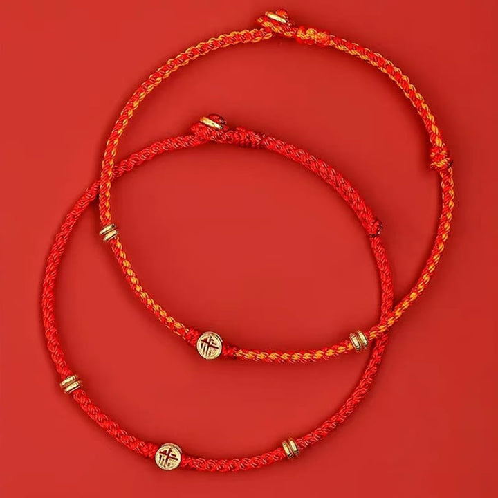 Braccialetto portafortuna Fu in argento sterling 925 con cordino rosso intrecciato fatto a mano con Buddha Stones