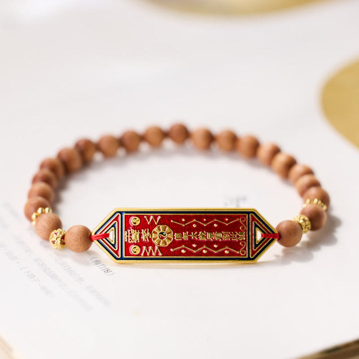 Braccialetto dell'armonia con perline di legno di sandalo , Buddha Stones , rame placcato oro, carattere cinese Bagua Yin Yang