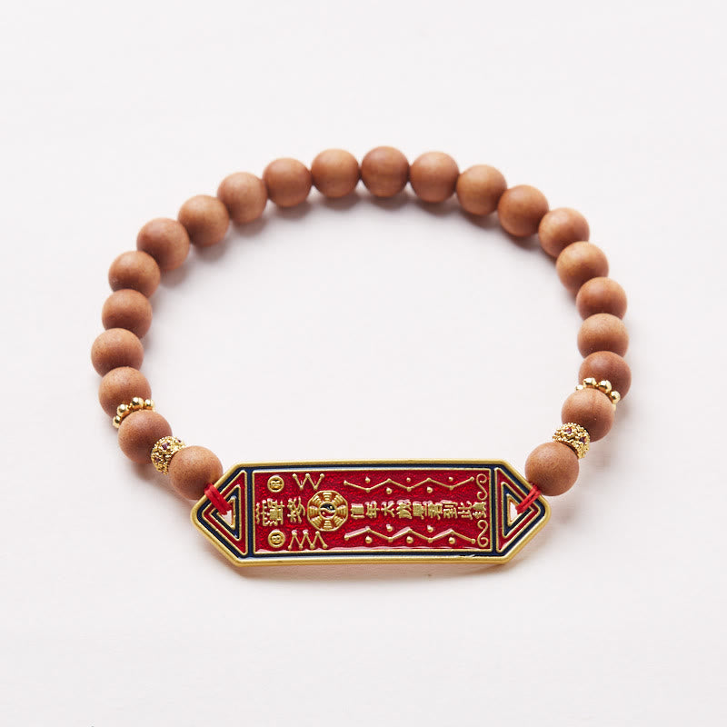 Braccialetto dell'armonia con perline di legno di sandalo , Buddha Stones , rame placcato oro, carattere cinese Bagua Yin Yang