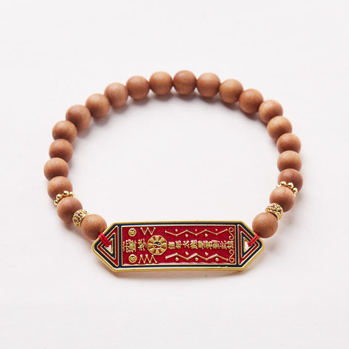 Braccialetto dell'armonia con perline di legno di sandalo , Buddha Stones , rame placcato oro, carattere cinese Bagua Yin Yang
