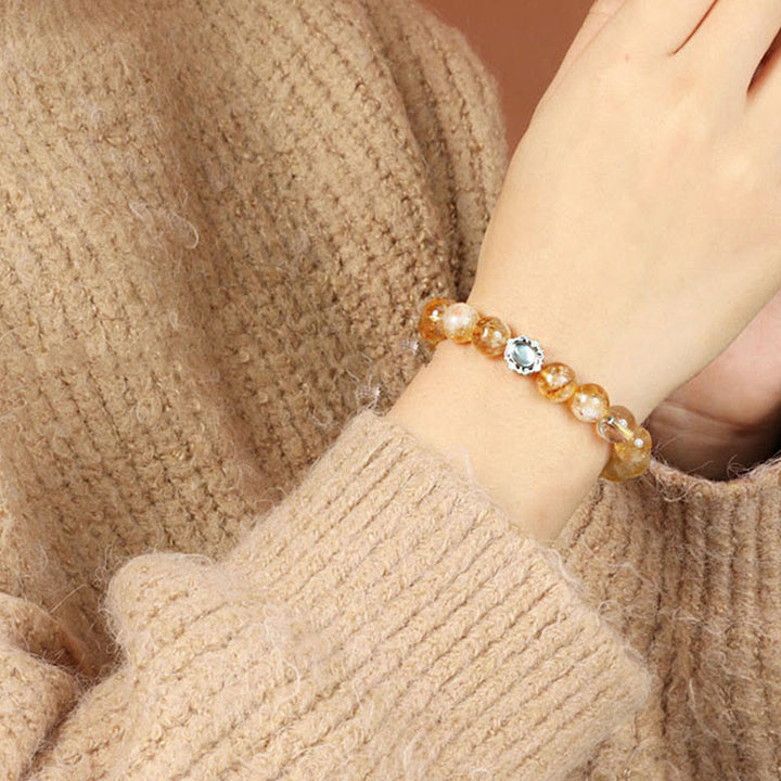 Bracciale Buddha Stones Natural Citrino Rutilato Quarzo Prosperità