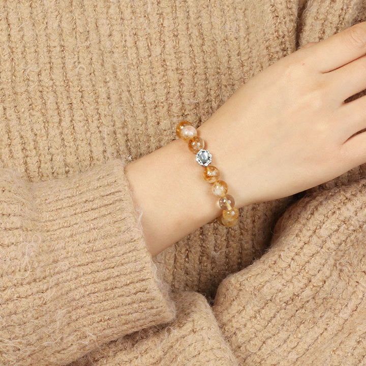 Bracciale Buddha Stones Natural Citrino Rutilato Quarzo Prosperità