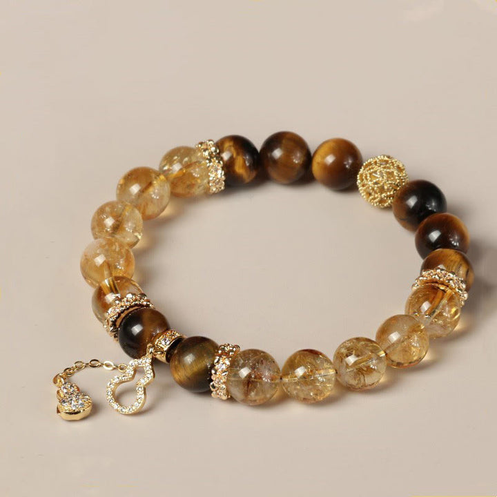 Braccialetto Buddha Stones Natural Tiger Eye Citrine Beads Fortune Gourd Strength