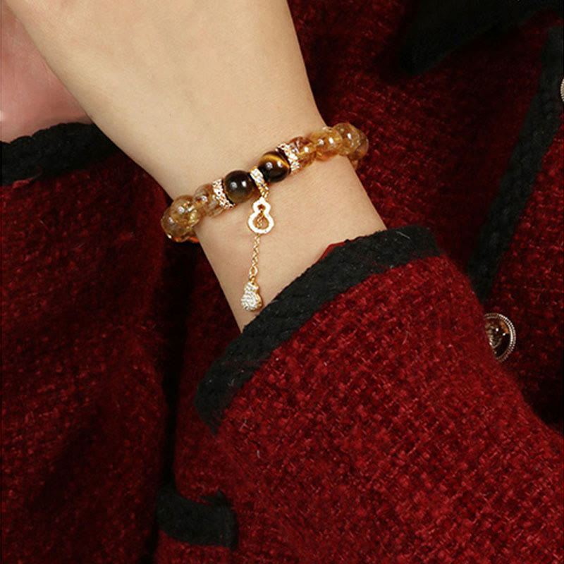 Braccialetto Buddha Stones Natural Tiger Eye Citrine Beads Fortune Gourd Strength