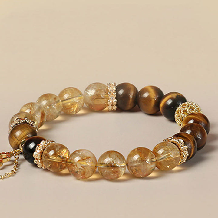 Braccialetto Buddha Stones Natural Tiger Eye Citrine Beads Fortune Gourd Strength