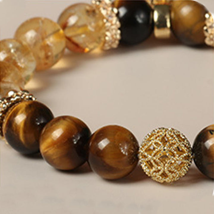 Braccialetto Buddha Stones Natural Tiger Eye Citrine Beads Fortune Gourd Strength