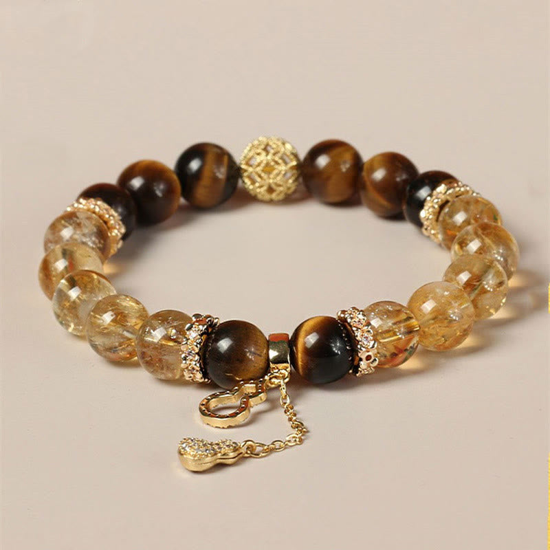 Braccialetto Buddha Stones Natural Tiger Eye Citrine Beads Fortune Gourd Strength