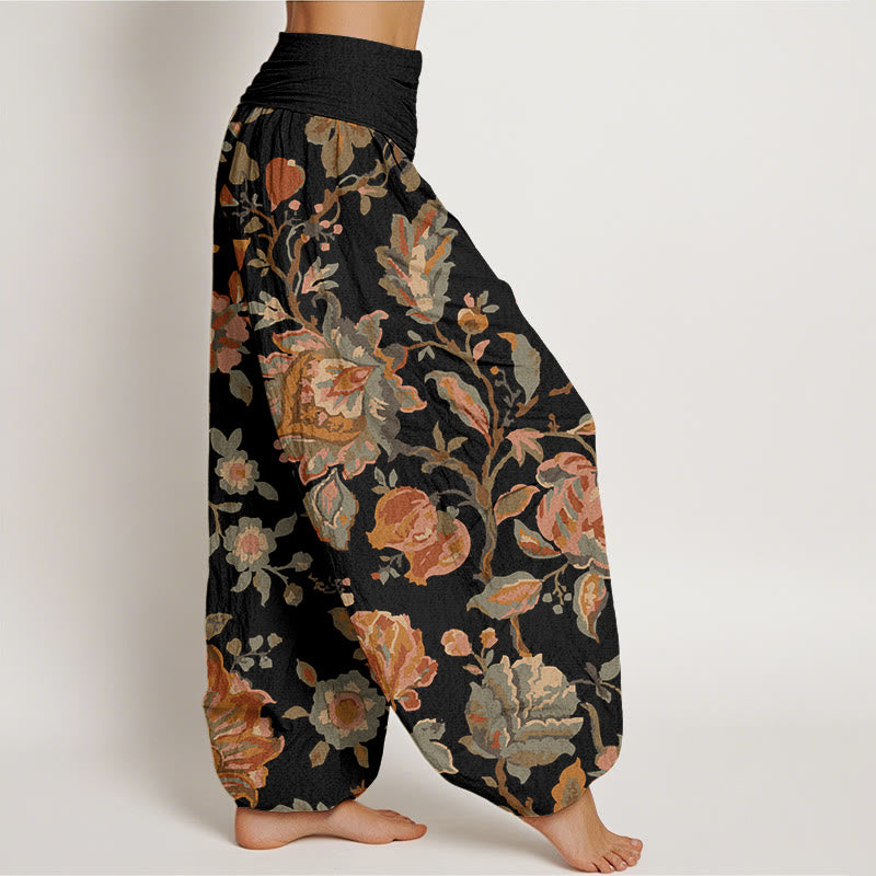 Pantaloni harem elastici in vita da donna con motivo Buddha Stones Casual Blooming Flowers Buds Design - image 3